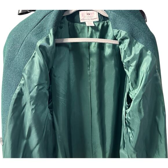 Vintage Emerald Green Double Breasted Worthington Wool Blend Leather Coat Sz 8 - Picture 10 of 14